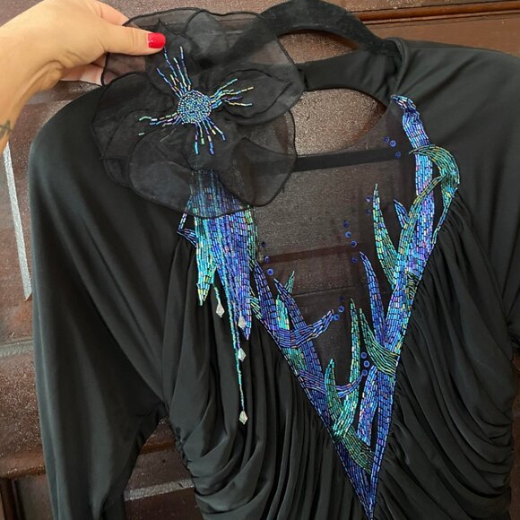 Vintage Casadei 1980s Black Beaded Gown Sz 12 - Picture 3 of 6